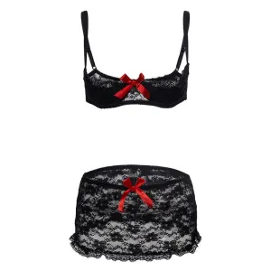 2019 New Sexy Lingerie Hot Erotic Lace Babydoll Pajamas Exotic Open Bra Underwear Suit Open Cup Bra Garter Skirt With Steel Ring