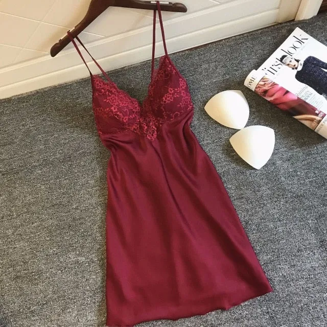 2019 Nightgowns & Sleepshirt Silk Sleepwear Women Night Dress Ladie Satin Sexy Lingerie Nightshirts Sleep Lounge