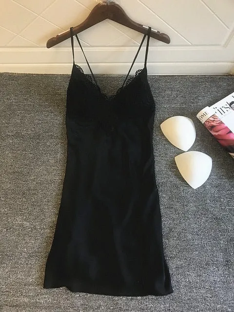 2019 Nightgowns & Sleepshirt Silk Sleepwear Women Night Dress Ladie Satin Sexy Lingerie Nightshirts Sleep Lounge