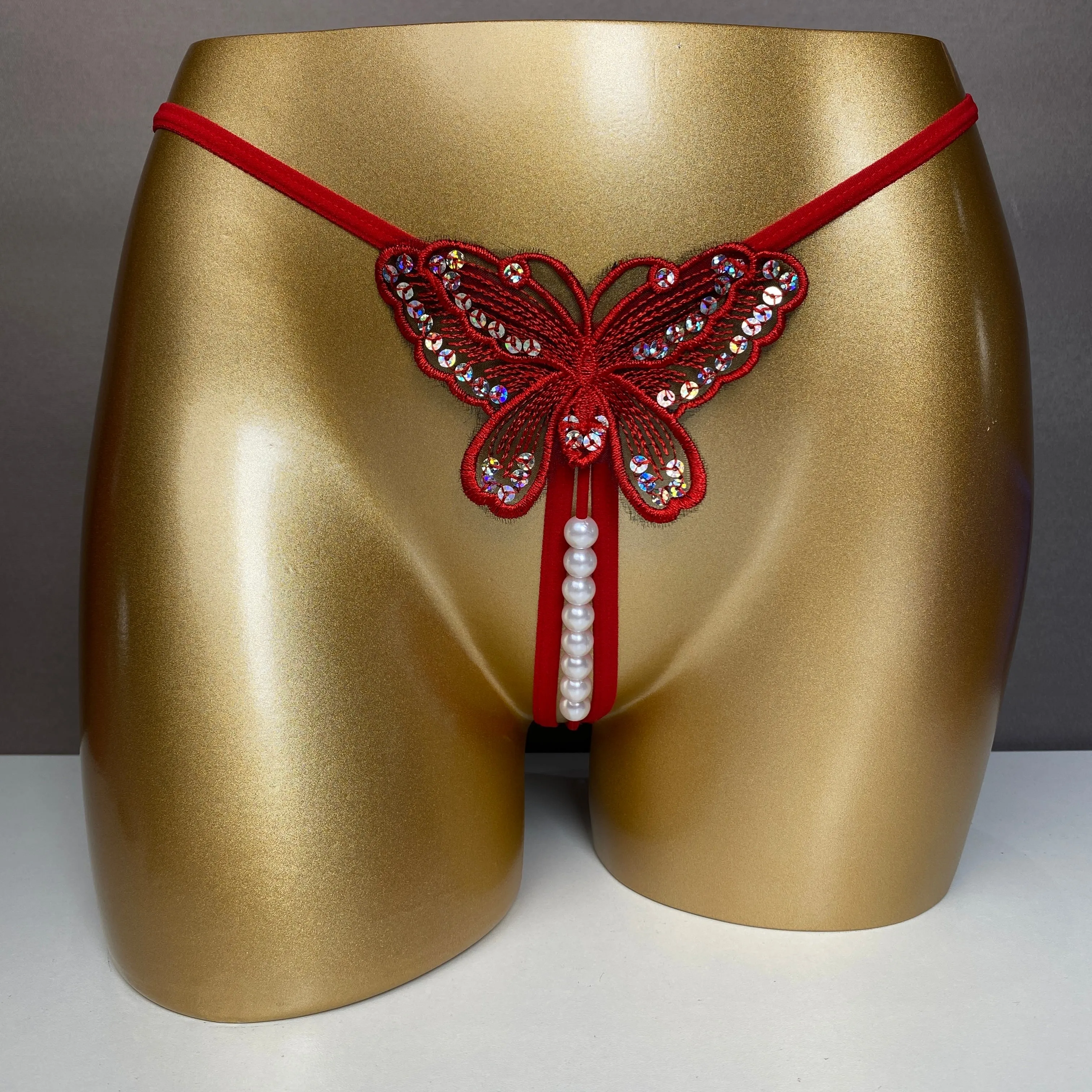 3 Pack Women's Lace Thongs G-String with Pearls Ball Sexy Briefs Lingerie underwear