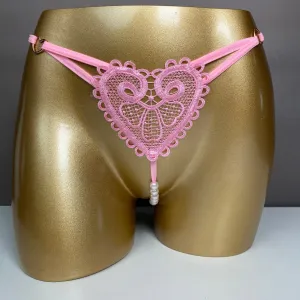 7 Pack Women's Lace Thongs G-String with Pearls Ball Sexy Briefs Lingerie