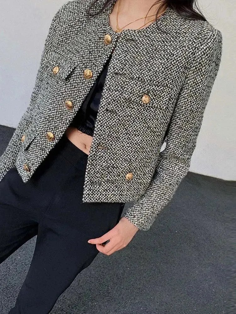 Chic Multipocket Women's Tweed Jacket