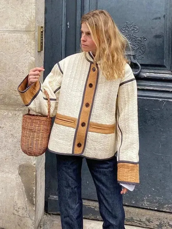 Chic Patchwork Women Quilted Coat