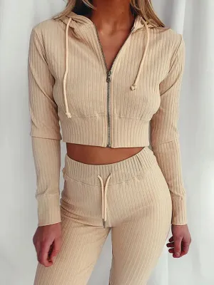 Chic Women Casual Knit Two-Piece Jogger Set