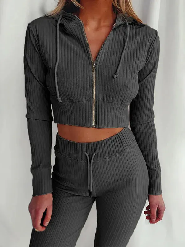 Chic Women Casual Knit Two-Piece Jogger Set