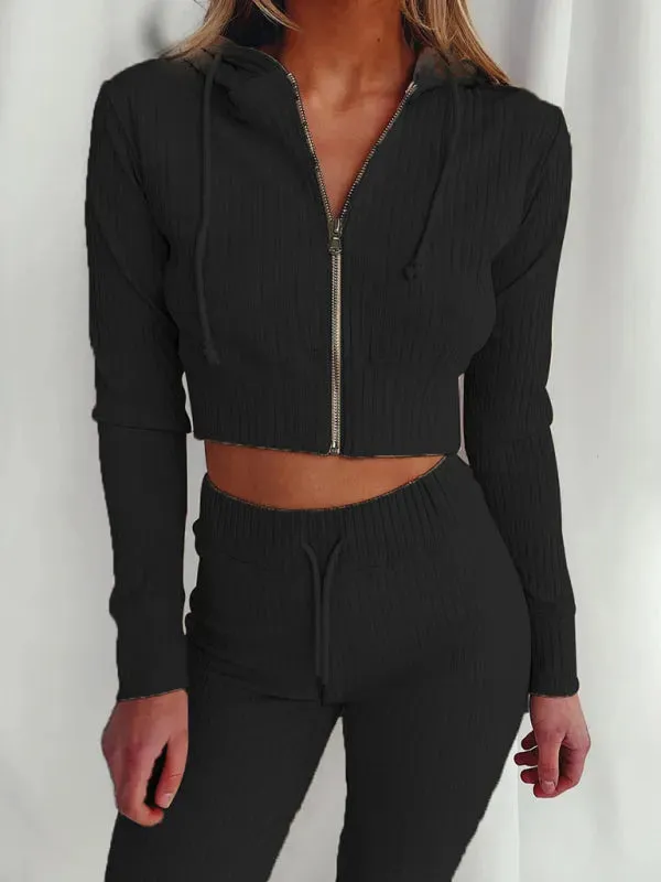 Chic Women Casual Knit Two-Piece Jogger Set