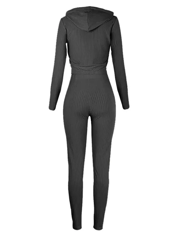 Chic Women Casual Knit Two-Piece Jogger Set