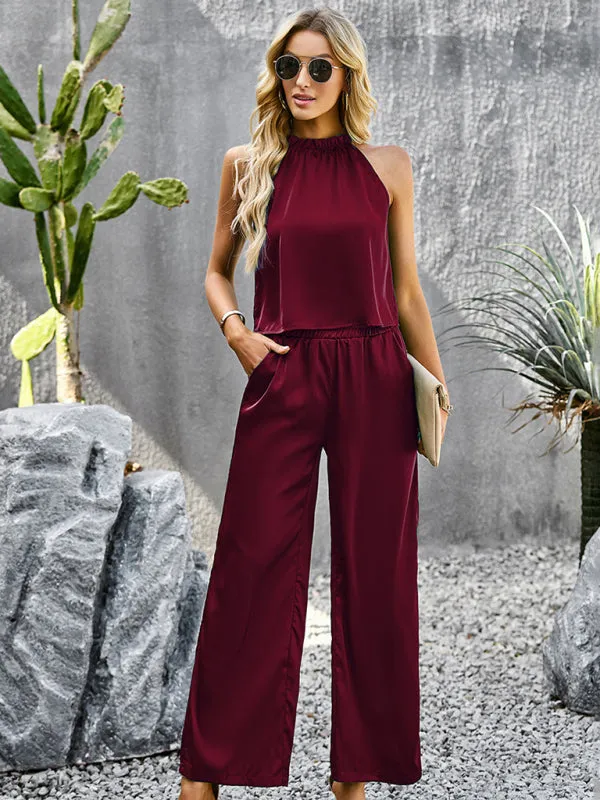 Chic Women Casual Satin Two-Piece Set