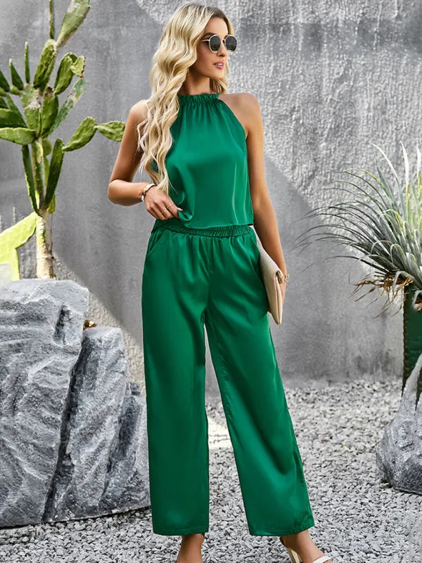 Chic Women Casual Satin Two-Piece Set