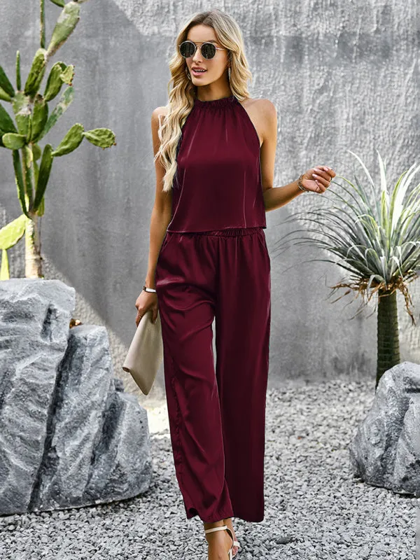 Chic Women Casual Satin Two-Piece Set