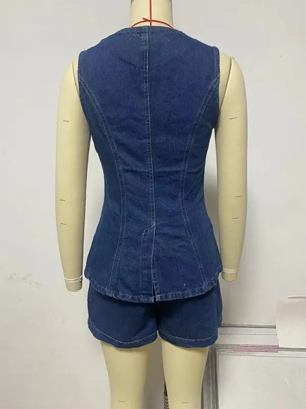 Chic Women Casual Sleeveless Denim Shorts Set