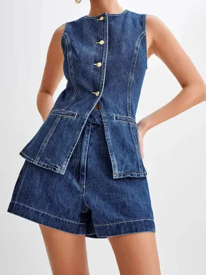 Chic Women Casual Sleeveless Denim Shorts Set