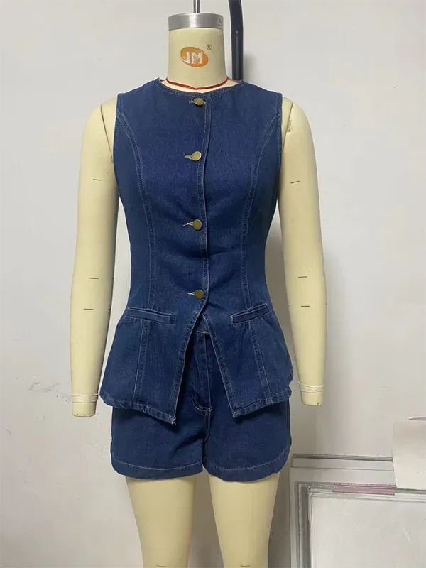 Chic Women Casual Sleeveless Denim Shorts Set