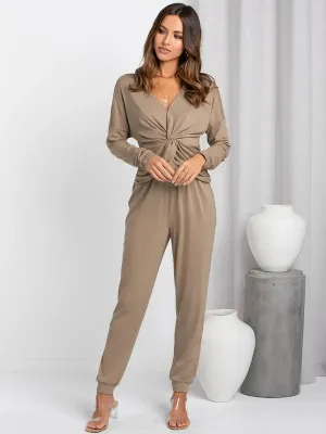 Chic Women Casual Taupe Two-Piece Pants Set