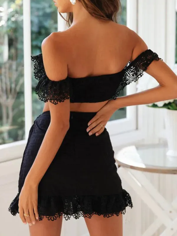 Chic Women Floral Lace Two-Piece Skirt Set