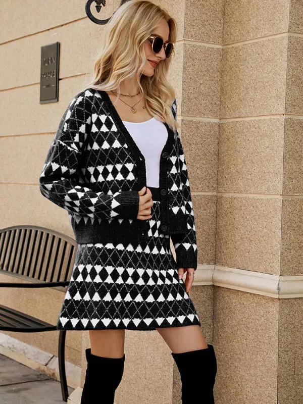 Chic Women Geometric Knit Skirt Set