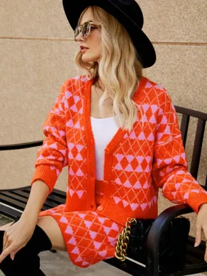 Chic Women Geometric Knit Skirt Set