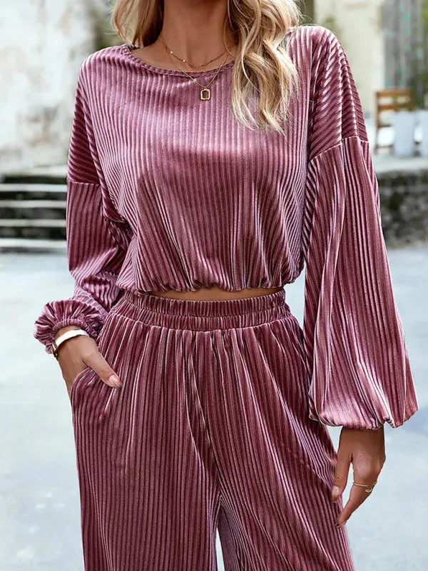 Chic Women Striped Wide-Leg Two-Piece Set
