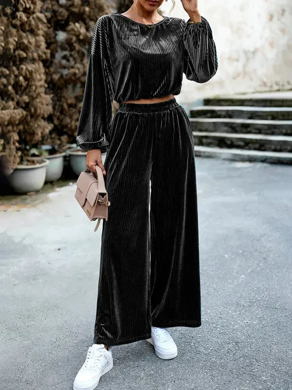 Chic Women Striped Wide-Leg Two-Piece Set