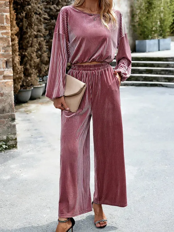 Chic Women Striped Wide-Leg Two-Piece Set