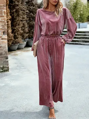 Chic Women Striped Wide-Leg Two-Piece Set