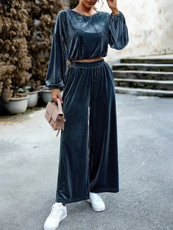 Chic Women Striped Wide-Leg Two-Piece Set
