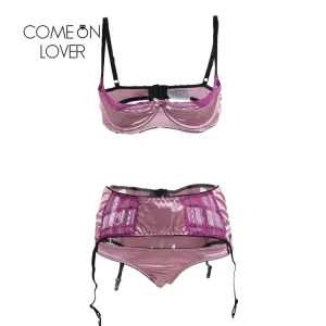 Comeonlover Intimo Donna Sexy Hot RI80396 Deluxe Satin Lace Stitching Open Cup Bra Set Lingerie Plus Size Open Bra Sexy Bra Set