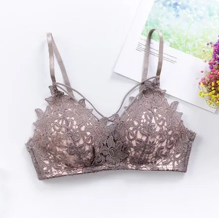 DERUILADY Lace Floral Embroidery Bralette Sexy Lingerie Comfort Seamless Adjusted Bras For Women Wireless Push Up Bra Underwear