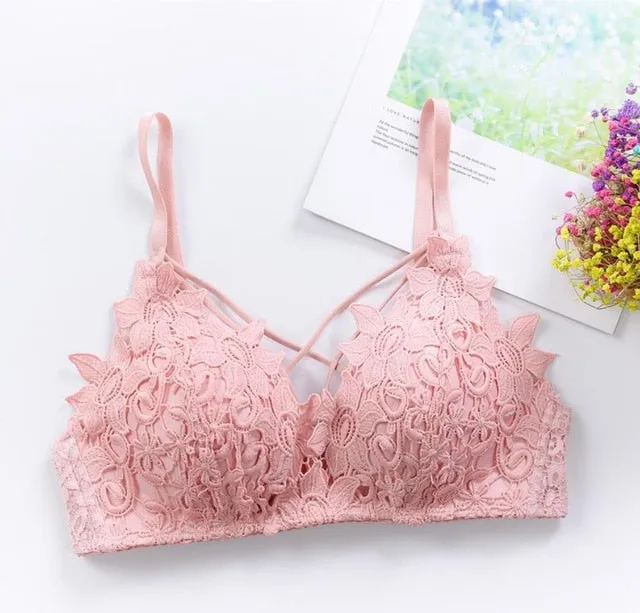 DERUILADY Lace Floral Embroidery Bralette Sexy Lingerie Comfort Seamless Adjusted Bras For Women Wireless Push Up Bra Underwear