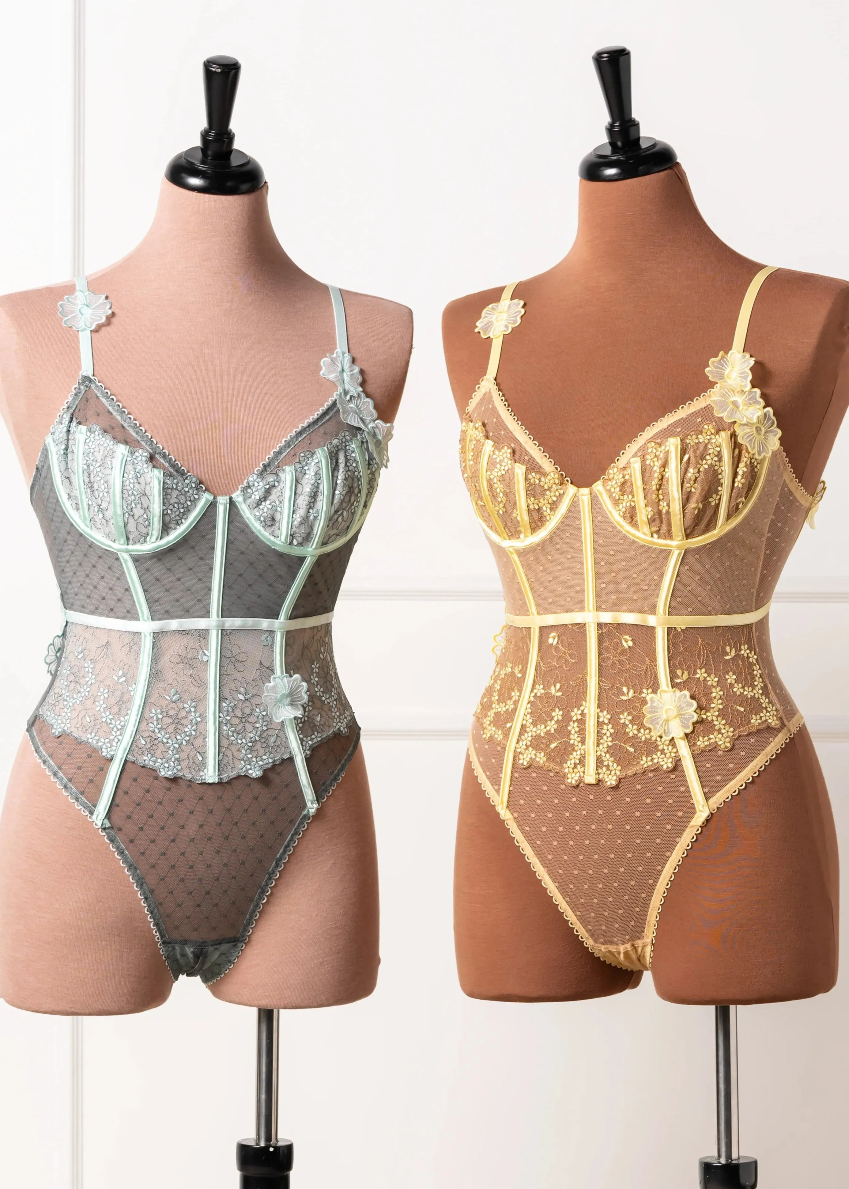 Embroidered Appliqu Crotchless Teddy - Lemon Chiffon