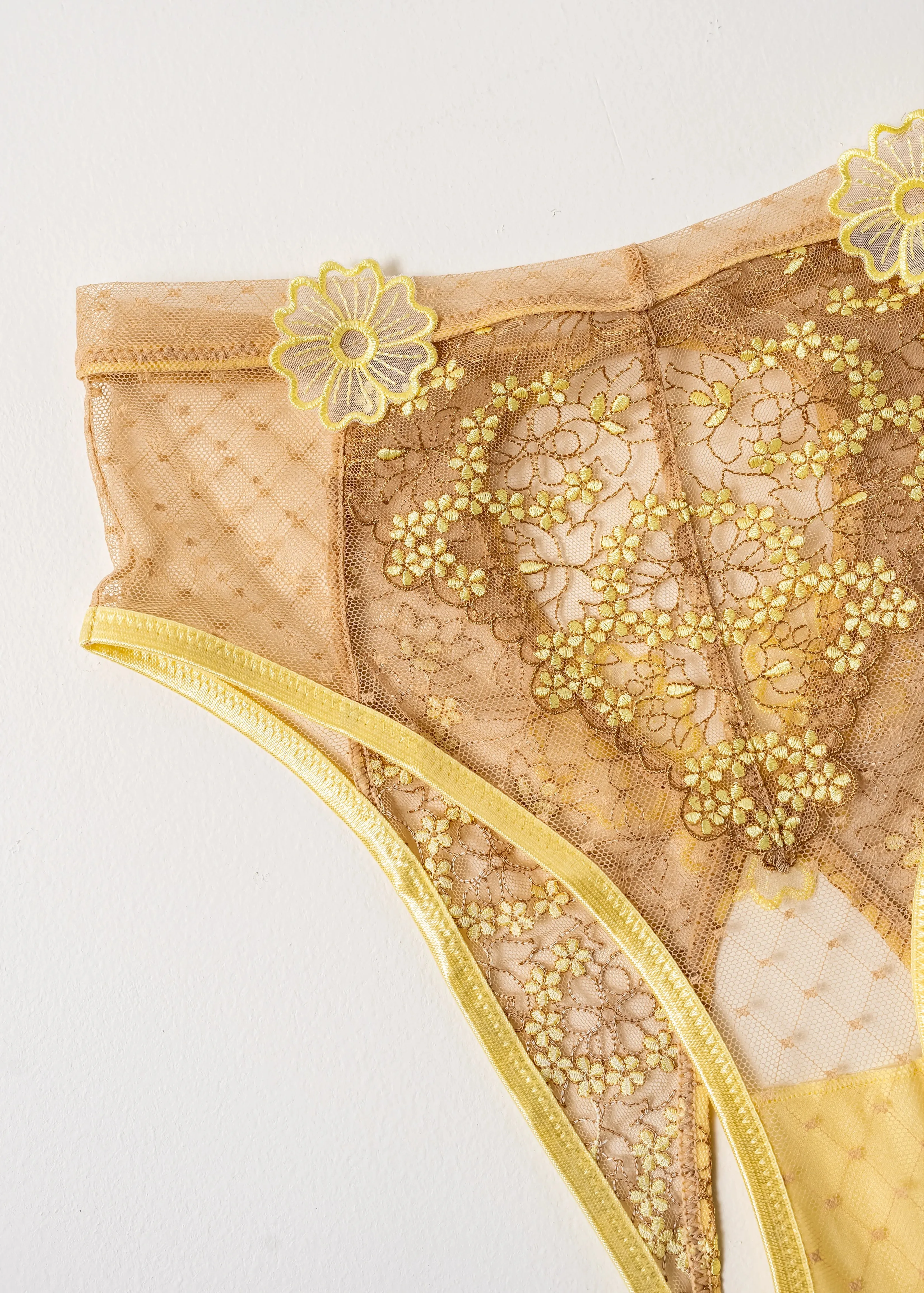 Embroidered High Waist Backless Panty - Lemon Chiffon