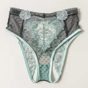 Embroidered High Waist Backless Panty - Mint Julep