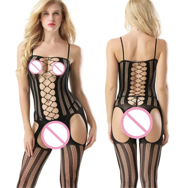 Erotic Lingerie Teddies Bodysuits Hot Sexy Lingerie Open Crotch Elasticity Mesh Body  Stockings Hot Porn Sexy Underwear Costumes