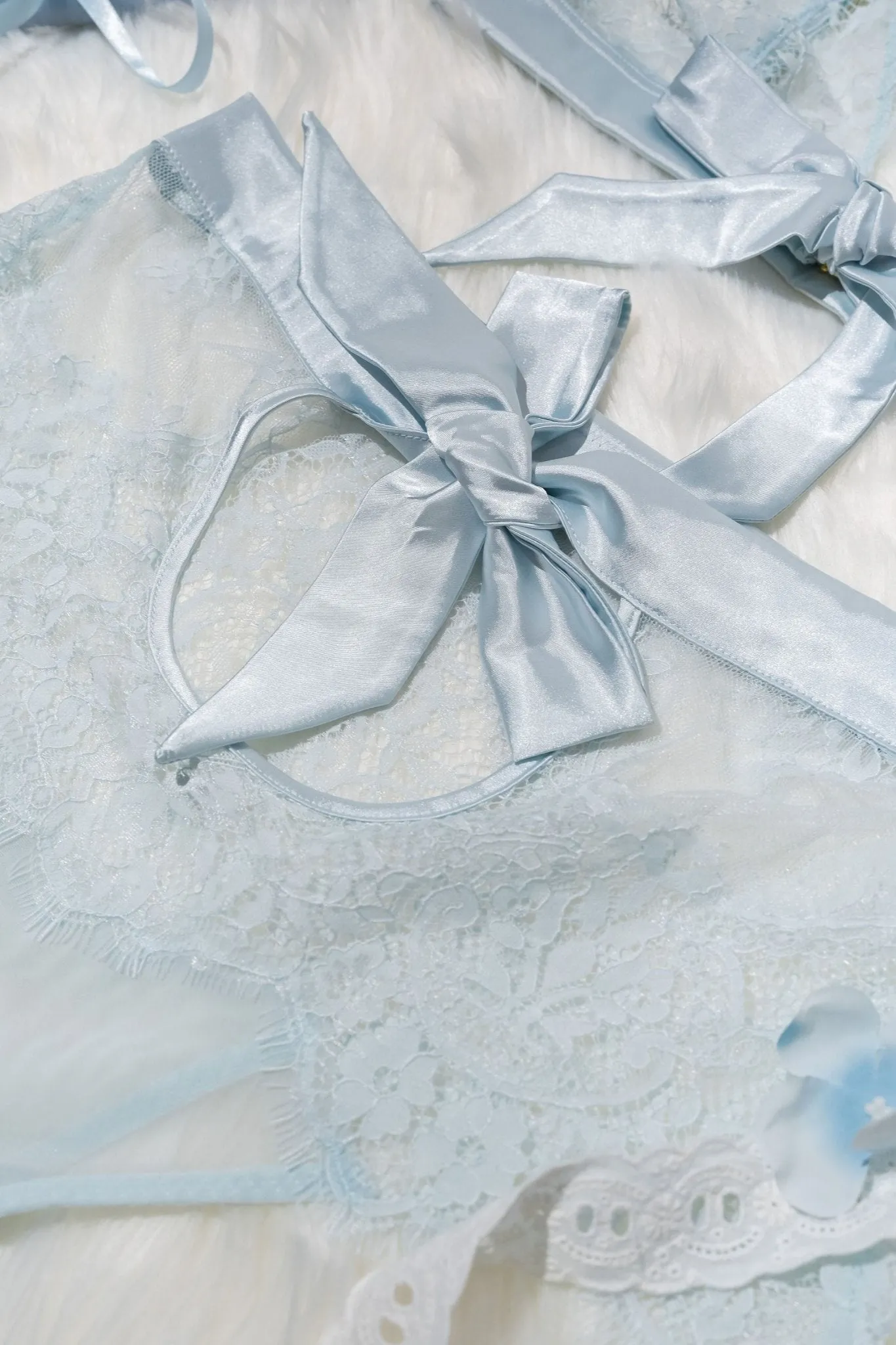 Eyelash Lace High Waist Crotchless Panty - Something Blue