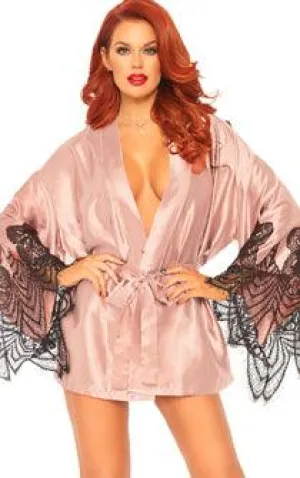 Flair for Drama Mini Satin Kimono Robe