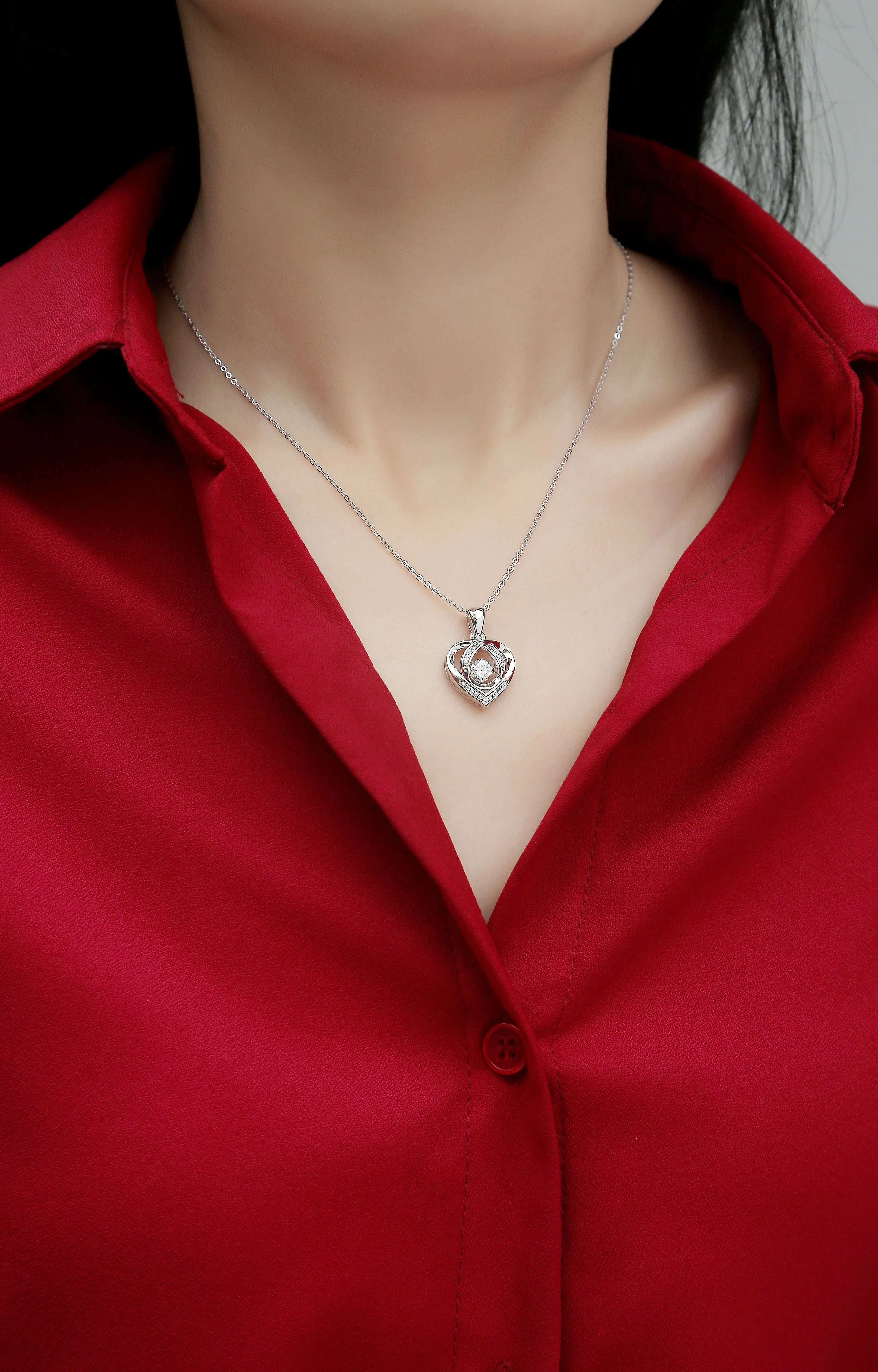 Heart To Have Your Luxurious Fashion Diamond Pendant Necklace Set With Mosan Diamond Silver Ornaments