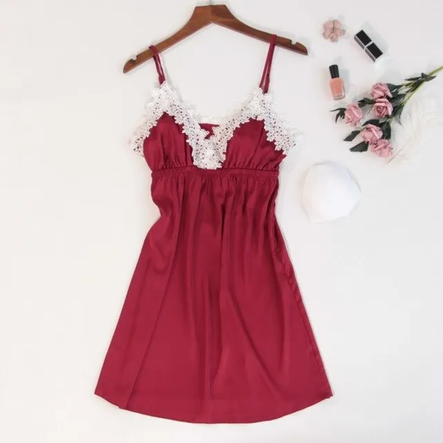 Jerrinut Silk Satin Nightgown Women Sleeveless Nightdress Nighties Sleepwear Homewear With Chest Pads Sexy Lingerie