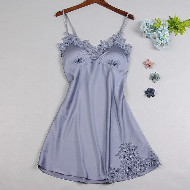 Jerrinut Silk Satin Nightgown Women Sleeveless Nightdress Nighties Sleepwear Homewear With Chest Pads Sexy Lingerie