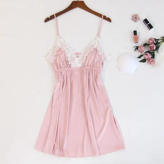 Jerrinut Silk Satin Nightgown Women Sleeveless Nightdress Nighties Sleepwear Homewear With Chest Pads Sexy Lingerie