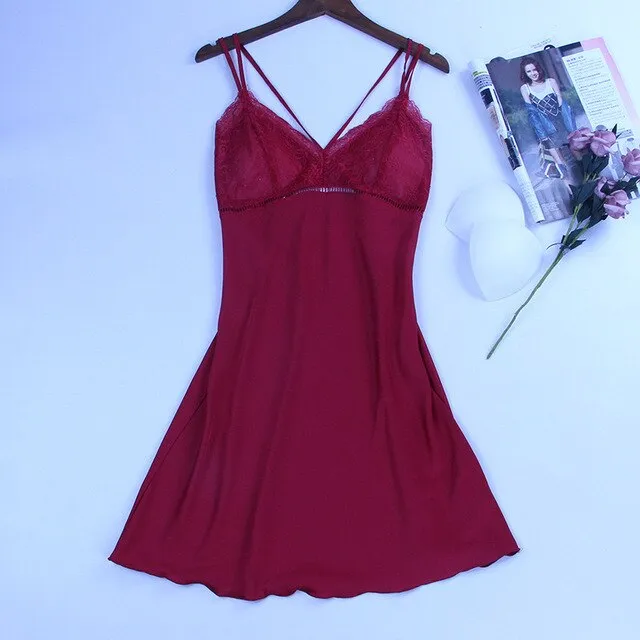 Jerrinut Silk Satin Nightgown Women Sleeveless Nightdress Nighties Sleepwear Homewear With Chest Pads Sexy Lingerie