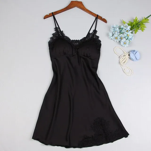 Jerrinut Silk Satin Nightgown Women Sleeveless Nightdress Nighties Sleepwear Homewear With Chest Pads Sexy Lingerie