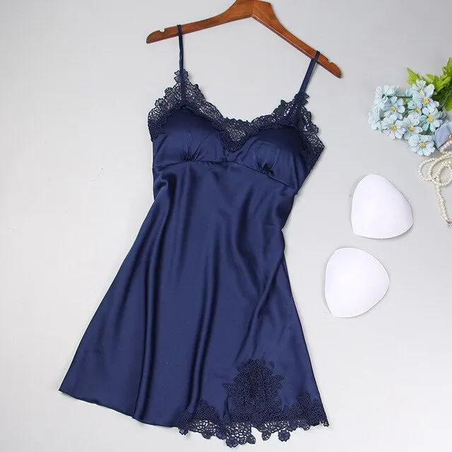 Jerrinut Silk Satin Nightgown Women Sleeveless Nightdress Nighties Sleepwear Homewear With Chest Pads Sexy Lingerie