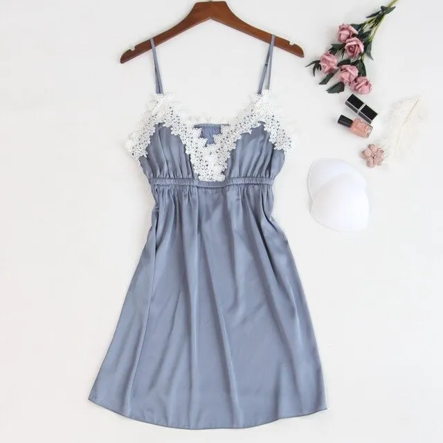 Jerrinut Silk Satin Nightgown Women Sleeveless Nightdress Nighties Sleepwear Homewear With Chest Pads Sexy Lingerie