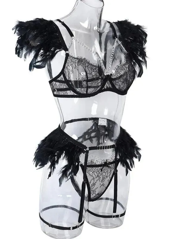 Lace Feather Lingerie Set