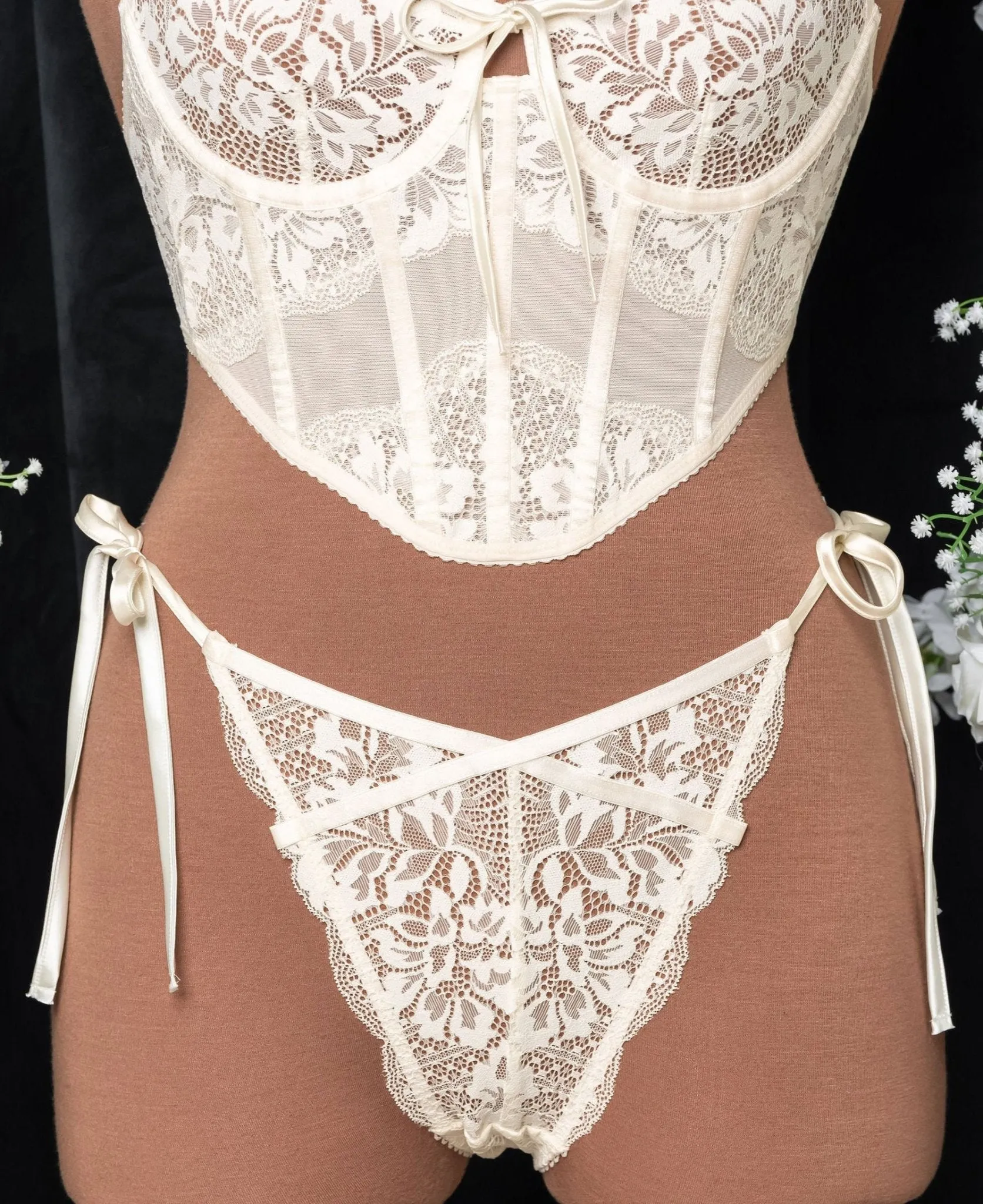 Lacy Side Tie Panty - Pearl
