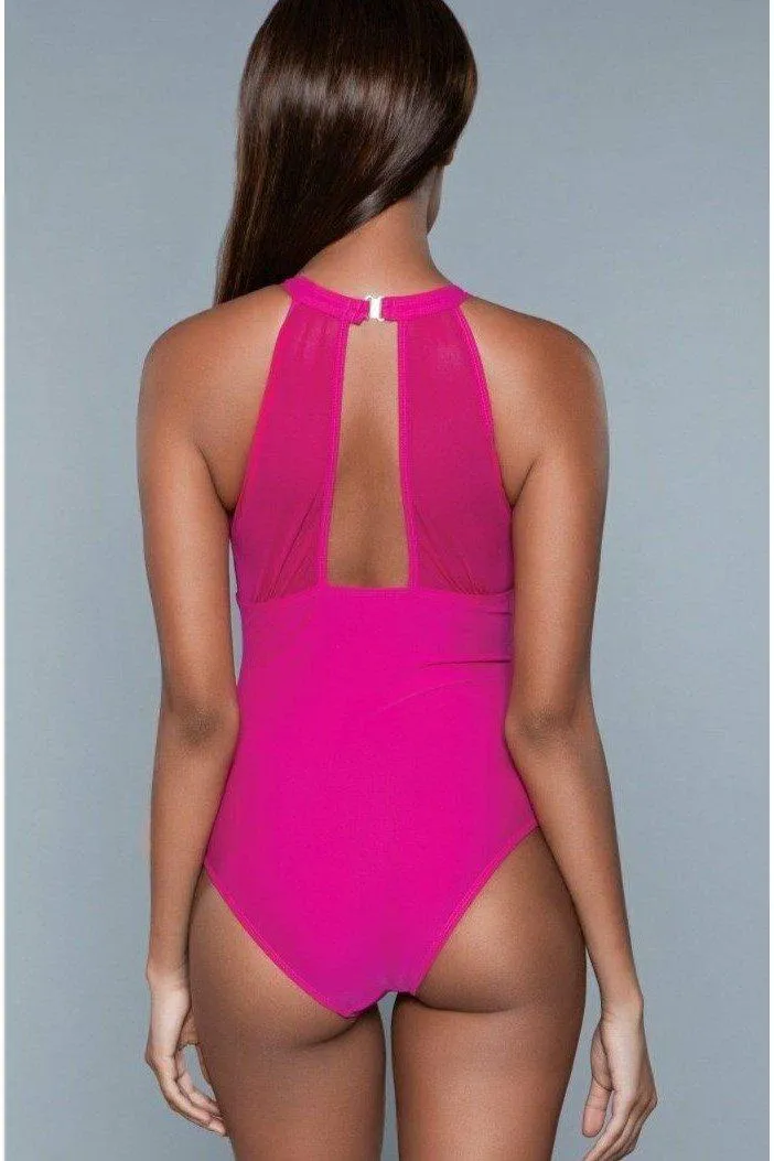 Mesh Inset High Neck One Piece Swimsuit