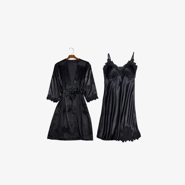 New Women Satin Sleepwear Fashion Nightgowns Imitation Ice Silk Sleepwear Dresses Night Dress Women's Sexy Lingerie Nightdresses