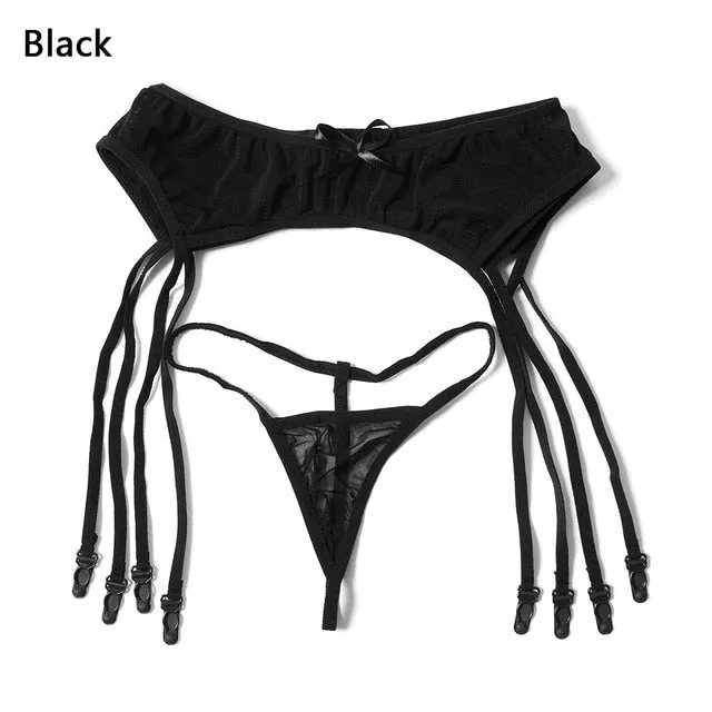 Okdeals Women Sexy Lingerie Garters Bow Perspective Thigh-Highs Stockings Garter Belt Lady Erotic Suspender Intimates Pantyhoses