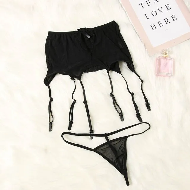Okdeals Women Sexy Lingerie Garters Bow Perspective Thigh-Highs Stockings Garter Belt Lady Erotic Suspender Intimates Pantyhoses