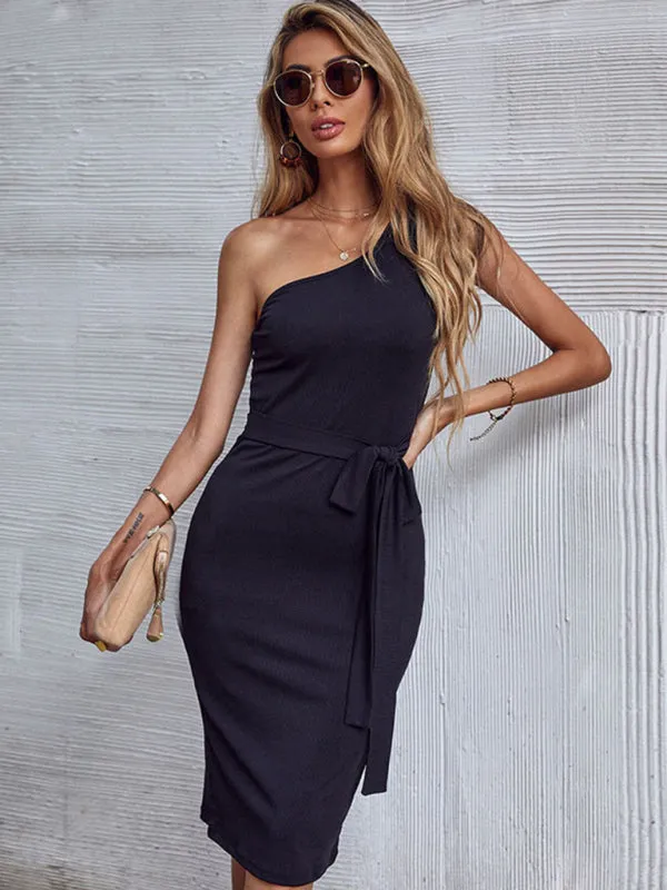 One-Shoulder Knee-Length Bodycon Dress  Chic & Sexy Look
